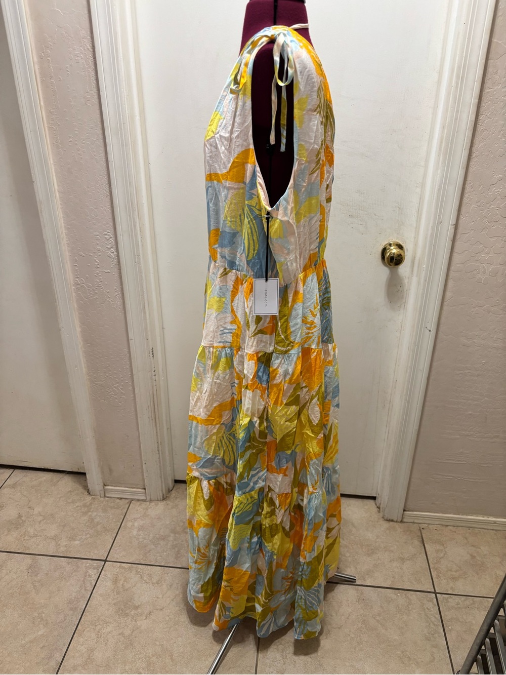 NWT 1State Women’s V-Neck Floral Maxi Dress with tie shoulders, Size XL - Picture 5 of 6